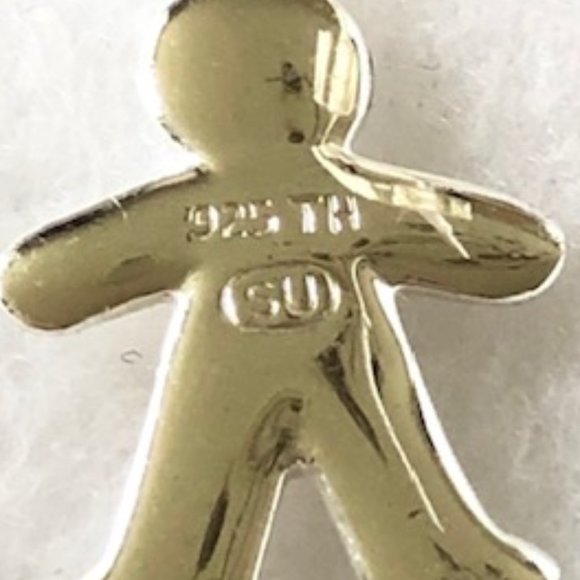 Sterling silver 925 gingerbread men earrings with small stones eyes buttons - Picture 5 of 7